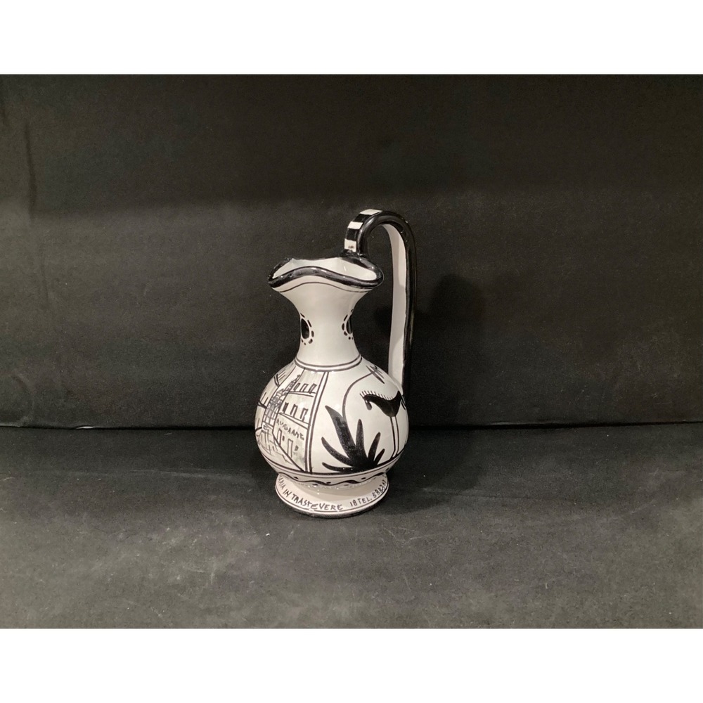 Ristorante Sabatini Pitcher Trastevere Italy Signed Black/White 8" Tall